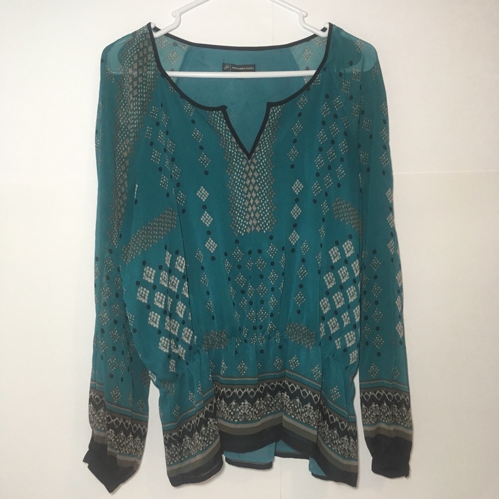 Adrianna Papell M biz casual sheer top teal v-neck